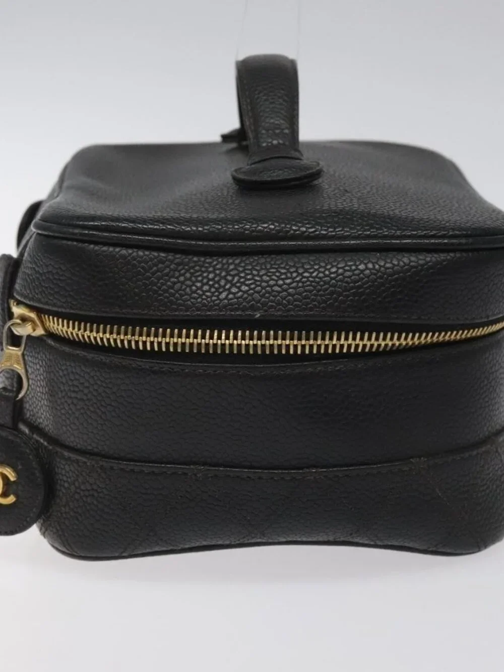 CHANEL Bicolore Vanity Hand Bag Grained Calf Skin Black CC Auth yb789